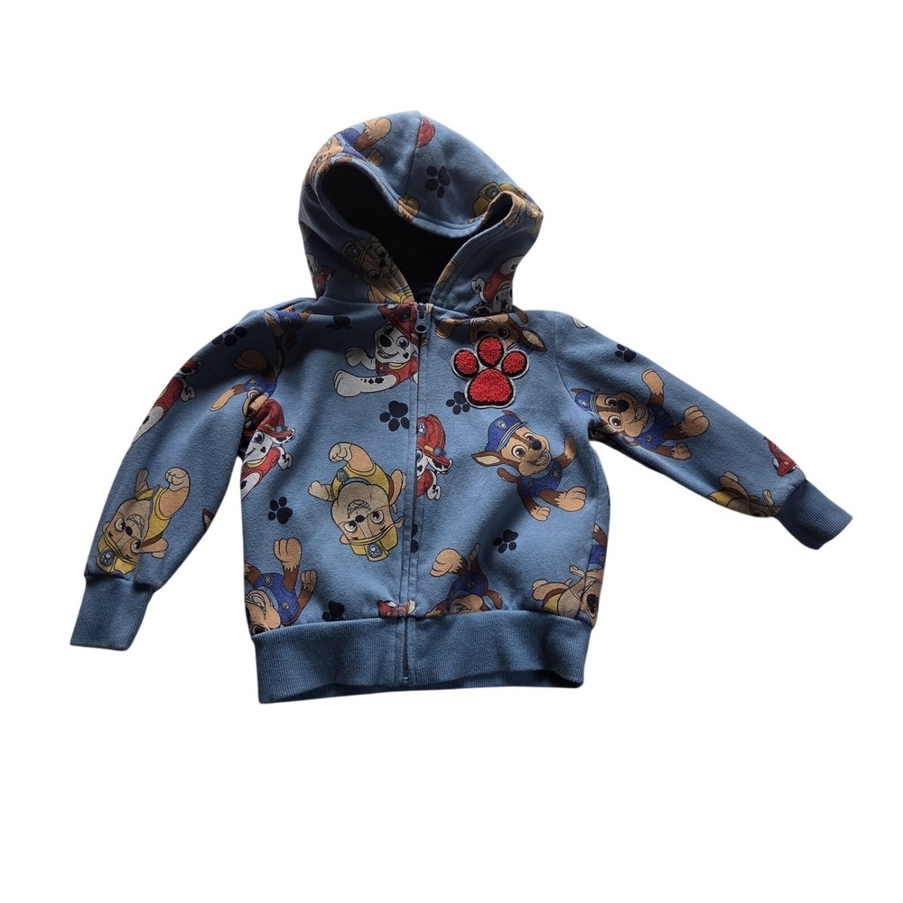 Paw Patrol Hoodie Youth 3T Blue Full Zip Fleece Allover Graphic Sweatshirt
